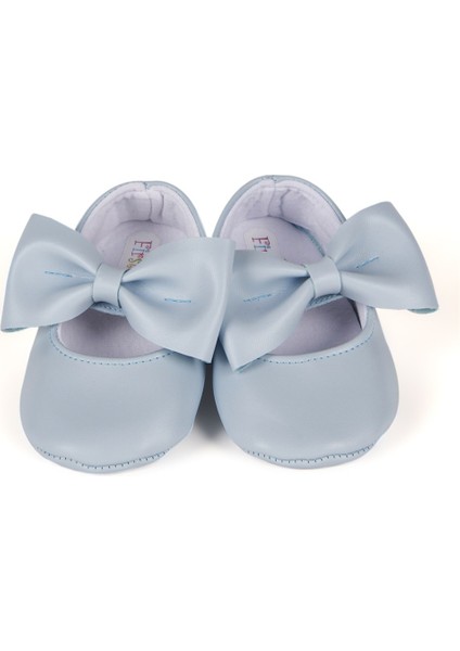 Mavi Kız Bebek Suni Deri Fiyonklu Babet Patik modelleri