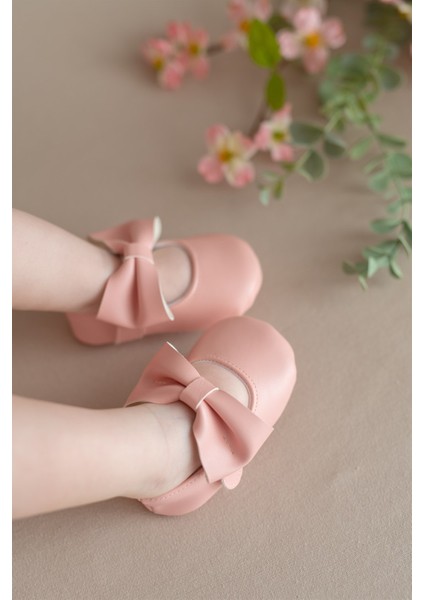 Pembe Kız Bebek Suni Deri Fiyonklu Babet Patik
