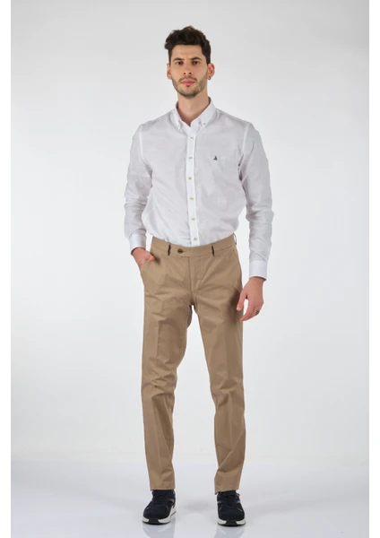 Slim Fit Dar Paça Normal Bel Bej Erkek Pantolon 00536210