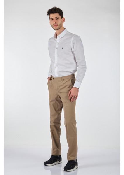 Slim Fit Dar Paça Normal Bel Bej Erkek Pantolon 00536210