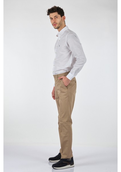 Slim Fit Dar Paça Normal Bel Bej Erkek Pantolon 00536210