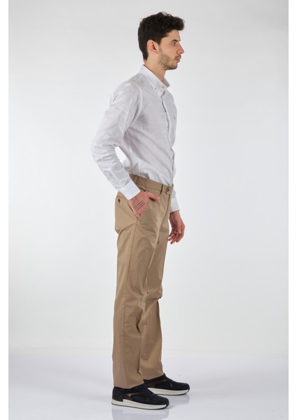 Slim Fit Dar Paça Normal Bel Bej Erkek Pantolon 00536210