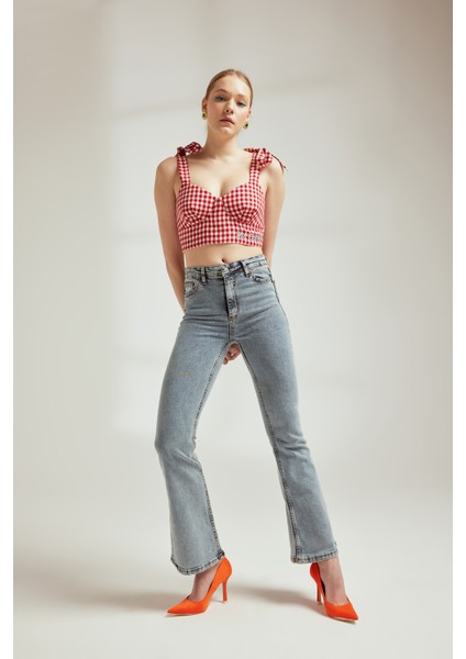 Minimalist Crop Büstiyer - Fiyonklu Askılı - Gingham Desen modelleri