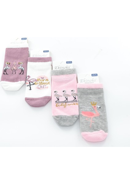 4 Lü Darlene Flamingo Desenli Kız Çocuk Patik Çorap