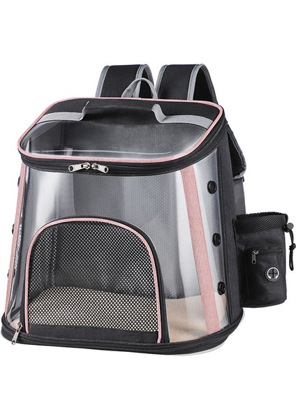 Kedi Köpek Pet Sırt Çantası Pvc Şeffaf Omuz Örgü Çanta Seyahat Pet Taşıyıcı L Boyutu: 40X40X28 cm - Pembe (Yurt Dışından)