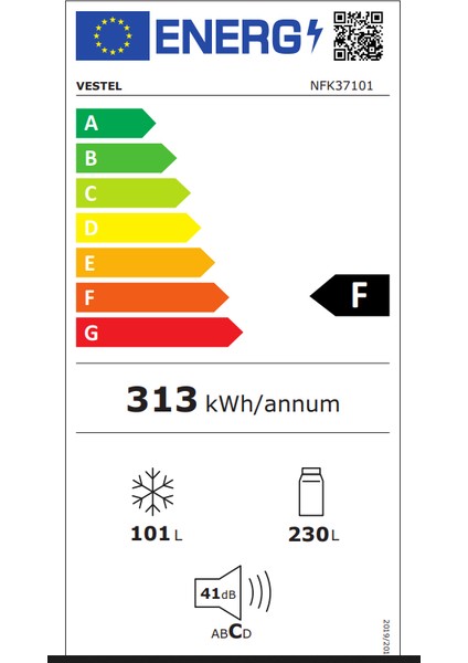 NFK37101 F Sınıfı 331 Lt No Frost Buzdolabı