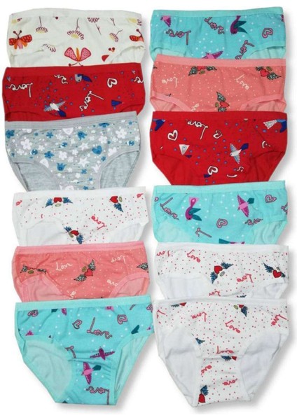 12 Adet Kız Çocuk Desenli Slip Külot
