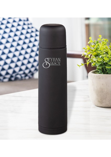 Kişiye Özel 5500 Siyah Deri Çantalı Seyahat Termosu 500ML
