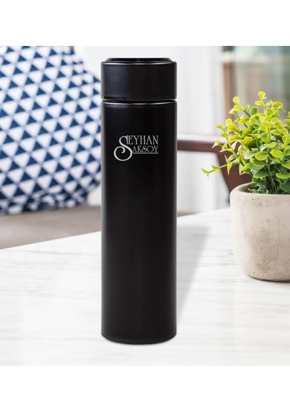 Kişiye Özel Dijital Sıcaklık Göstergeli Süzgeçli Siyah Termos 450ML fiyatları