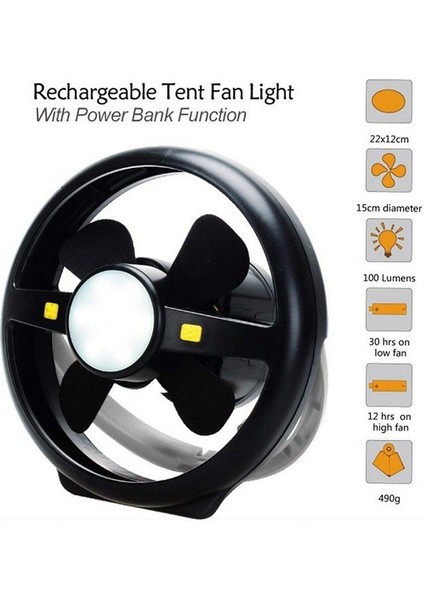 Açık Çadır USB Kanca Işık LED Kamp Fan Işık (Siyah) (Yurt Dışından)