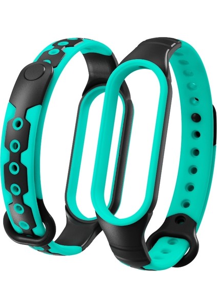 For Xiaomi Mi Band 6 Two-Color Silicone Breathable Replacement Watchbands(Black+Sky Blue) (Yurt Dışından)