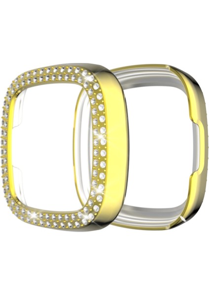 For Fitbit Versa 3 / Versa Sense Double Row Plating Diamonds Pc Protective Case(Golden) (Yurt Dışından)