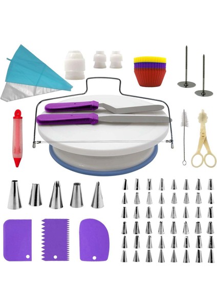 106 1 Kek Turnable Set Paslanmaz Çelik Dekorasyon Ağız Kek Dekorasyon Pişirme Aracı (Mor) (Yurt Dışından)