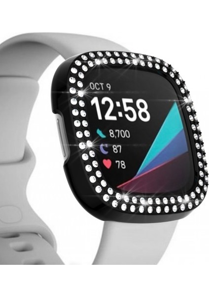 For Fitbit Versa 3 / Versa Sense Double Row Plating Diamonds Pc Protective Case(Black) (Yurt Dışından) modelleri