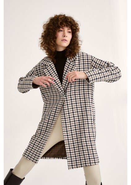 Kazayağı Desenli Kaban - Kahve indirimleri