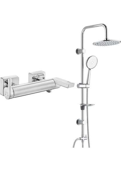 Eca Icon Banyo Bataryası+T-May Banyo Bostan Oval Tepe Duş Takımı Seti Paslanmaz Krom