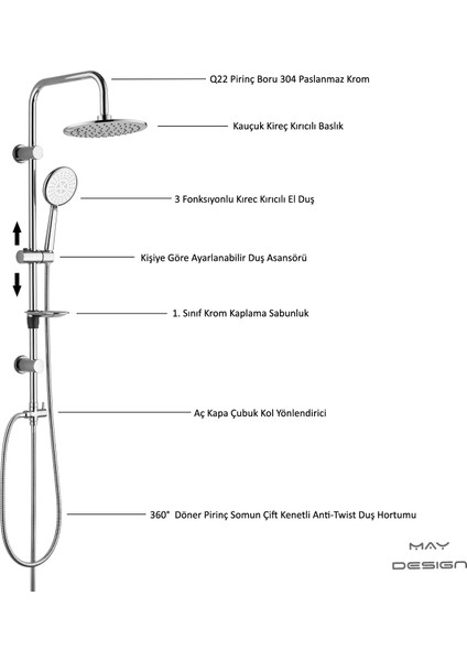 Eca Icon Banyo Bataryası+T-May Banyo Bostan Oval Tepe Duş Takımı Seti Paslanmaz Krom indirimleri