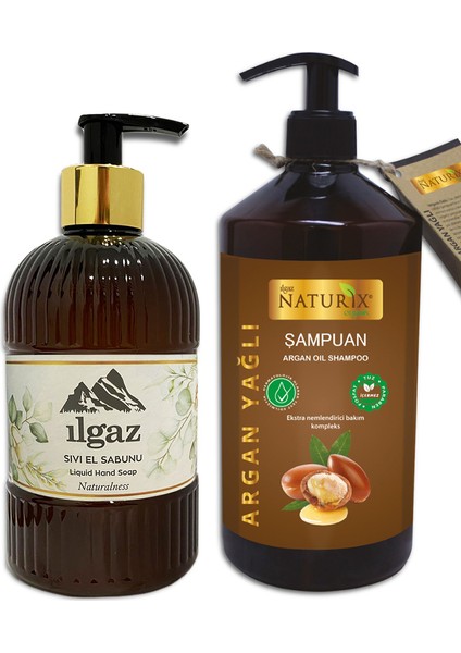 Argan Şampuan Tuzsuz Argan Yağlı Günlük Bakım Şampuanı 600 ml + Naturalnes Parfümlü Sıvı Sabun 475ML