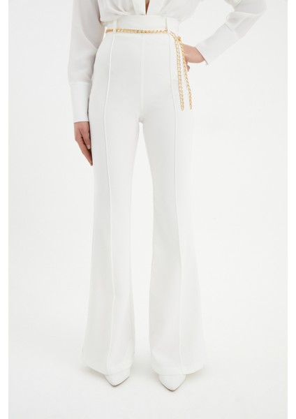 Zincir Kemer Ispanyol Paça Pantolon - Ekru modelleri