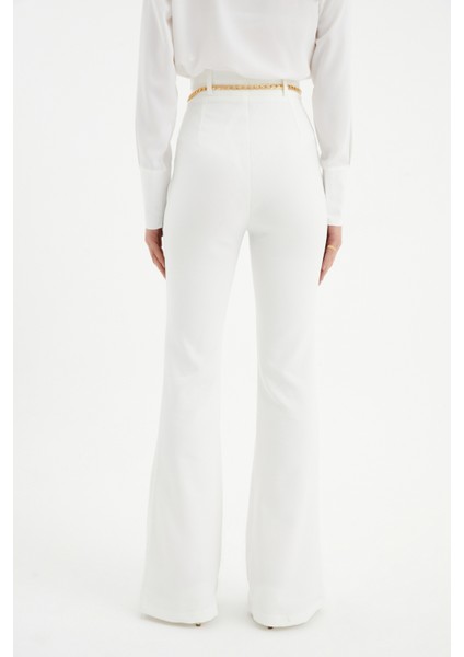 Zincir Kemer Ispanyol Paça Pantolon - Ekru indirimleri