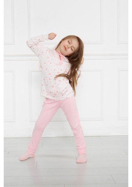 Kız Çocuk Pembe Yıldız Pijama Takımı Gecelik