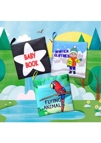 3 Kitap Tox Ingilizce Siyah-Beyaz Bebek , Kışlık Giysiler ve Uçan Hayvanlar Kumaş Sessiz Kitap E125 E133 E136 - Bez Kitap , Eğitici Oyuncak , Yumuşak ve Hışırtılı