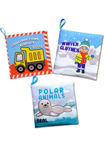 3 Kitap Tox Ingilizce Iş Makinaları , Kışlık Giysiler ve Kutup Hayvanları Kumaş Sessiz Kitap E118 E124 E125 - Bez Kitap , Eğitici Oyuncak , Yumuşak ve Hışırtılı