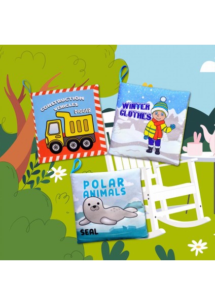 3 Kitap Tox Ingilizce Iş Makinaları , Kışlık Giysiler ve Kutup Hayvanları Kumaş Sessiz Kitap E118 E124 E125 - Bez Kitap , Eğitici Oyuncak , Yumuşak ve Hışırtılı