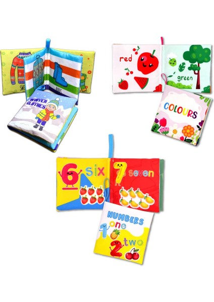 3 Kitap Tox Ingilizce Kışlık Giysiler , Renkler ve Rakamlar Kumaş Sessiz Kitap E124 E129 E128 - Bez Kitap , Eğitici Oyuncak , Yumuşak ve Hışırtılı