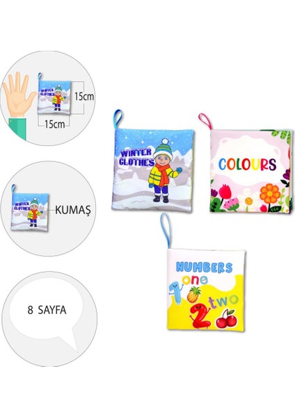 3 Kitap Tox Ingilizce Kışlık Giysiler , Renkler ve Rakamlar Kumaş Sessiz Kitap E124 E129 E128 - Bez Kitap , Eğitici Oyuncak , Yumuşak ve Hışırtılı