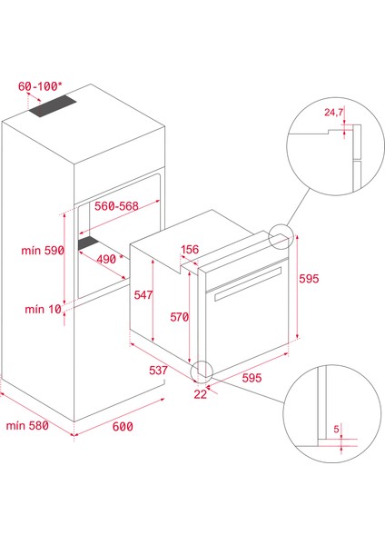 AIRFRY HSB 646 SS Ankastre Multifonksiyonel Dijital Ekranlı Turbo Fırın Siyah Cam/Inox 70 lt 111010024