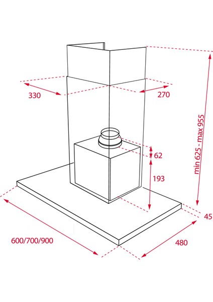 DSJ 750 Duvar Tipi Davlumbaz 401 m³/h Inox 70 cm 40484831