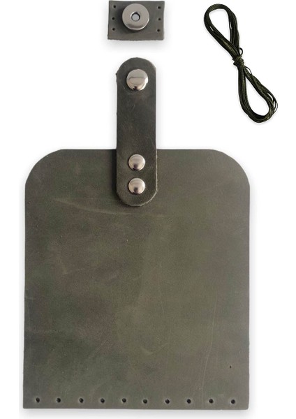 Deri Mıknatıslı Çanta Kapağı - Cep Telefonu Kapağı 14X12 cm Crazy Haki