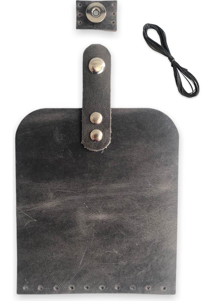 Deri Mıknatıslı Çanta Kapağı - Cep Telefonu Kapağı 14X12 cm Crazy Gri