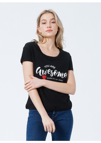 222 LCF 242010 Bisiklet Yaka Normal Kalıp Baskılı Siyah Kadın T-Shirt fiyatları