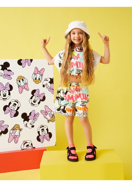 Minnie Mouse Baskılı Şort Lisanslı Beli Lastikli Cepli