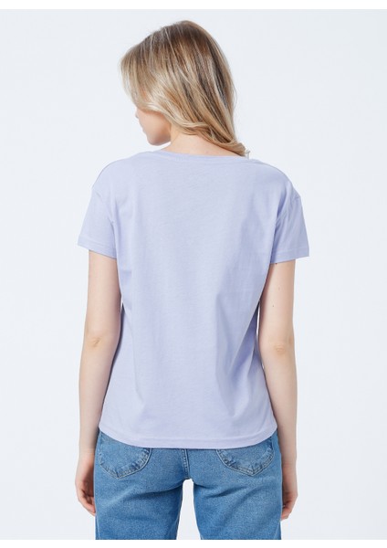 222 LCF 242010 Bisiklet Yaka Normal Kalıp Baskılı Lila Kadın T-Shirt fırsatları