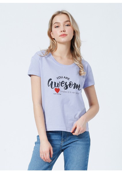 222 LCF 242010 Bisiklet Yaka Normal Kalıp Baskılı Lila Kadın T-Shirt indirimleri