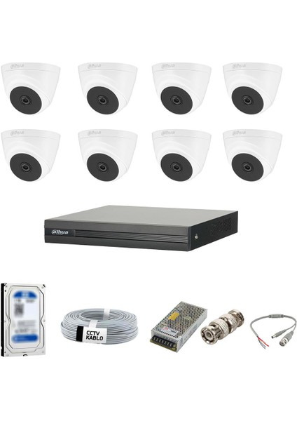 8 Kameralı 2 TB HDD Iç Ortam Güvenlik Kamera Seti