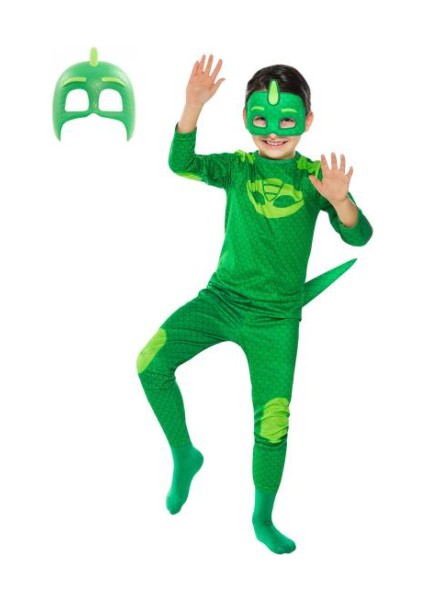 Pj Maskeliler Pijamaskeliler Kertenkele Çocuk Kostüm - Tulum + 2 Adet Maske Set -Gekko Owlette Catboy