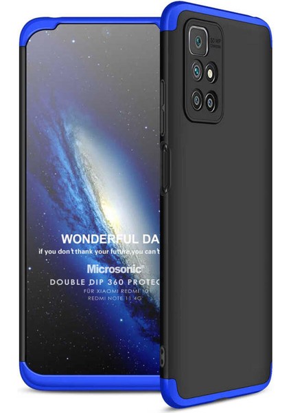Xiaomi Redmi 10 Kılıf Double Dip 360 Protective Siyah Mavi