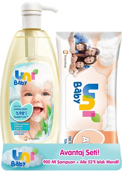 Şampuan 900 ml + Uni Baby Aile Islak Mendil 52'li