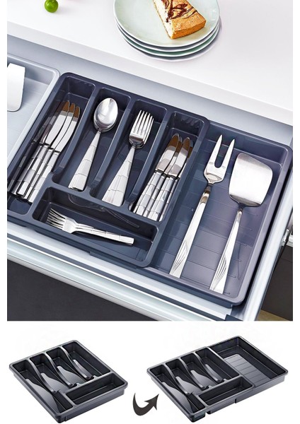 Kayar Kızaklı Raylı Sistem Kaşık ve Çekmece Düzenleyici Kaşıklık Organizer