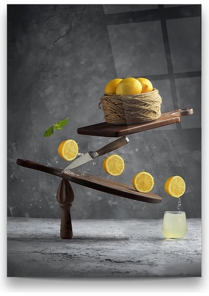 Limon ve Limonata Manipülasyon Dikey Cam Tablo