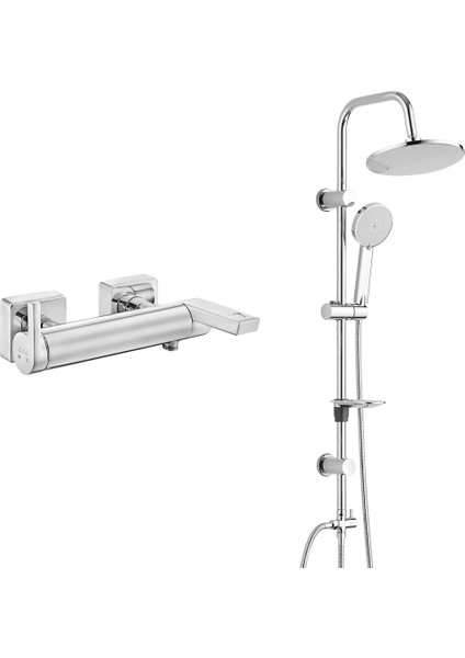 Eca Icon Banyo Bataryası+T-May Banyo Lidya Oval Tepe Duş Takımı Seti Paslanmaz Krom