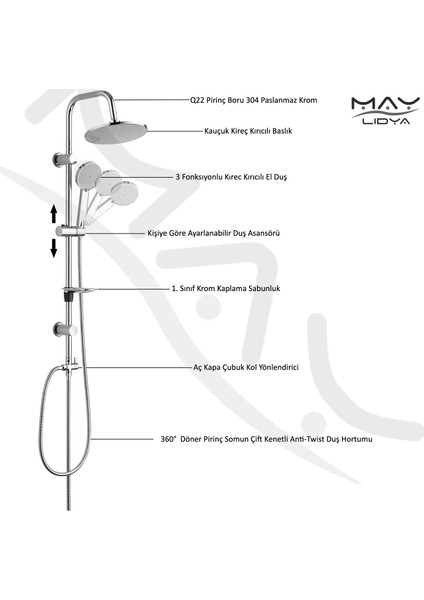 Eca Icon Banyo Bataryası+T-May Banyo Lidya Oval Tepe Duş Takımı Seti Paslanmaz Krom modelleri