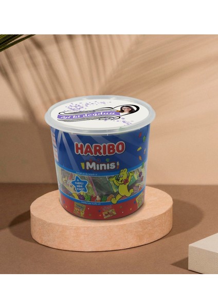 Kişiye Özel Isimli Fotoğraflı Doğum Günü Tasarımlı Dev Boy Haribo Minis Kovası (10GX100ADET) Model 28