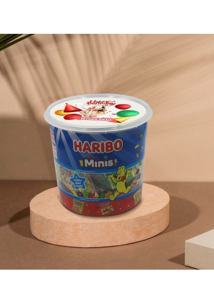 Kişiye Özel Isimli Fotoğraflı Doğum Günü Tasarımlı Dev Boy Haribo Minis Kovası (10GX100ADET) Model 15 fiyatları