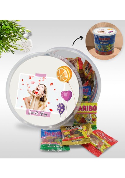 Kişiye Özel Isimli Fotoğraflı Doğum Günü Tasarımlı Dev Boy Haribo Minis Kovası (10GX100ADET) Model 10