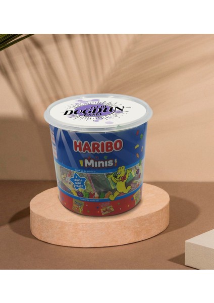 Kişiye Özel İsimli İyi Ki Doğdun Tasarımlı Dev Boy Haribo Minis Kovası Model 2 10 gr 100'lü